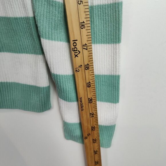 Croft & Barrow V-Neck Sweater Women's M Mint Green/White Stripes Long Sleeves - Picture 6 of 9